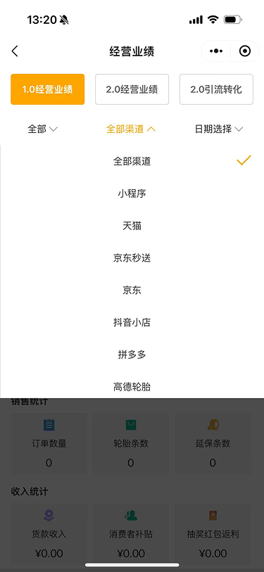 现状-O2O 经营业绩-筛选渠道